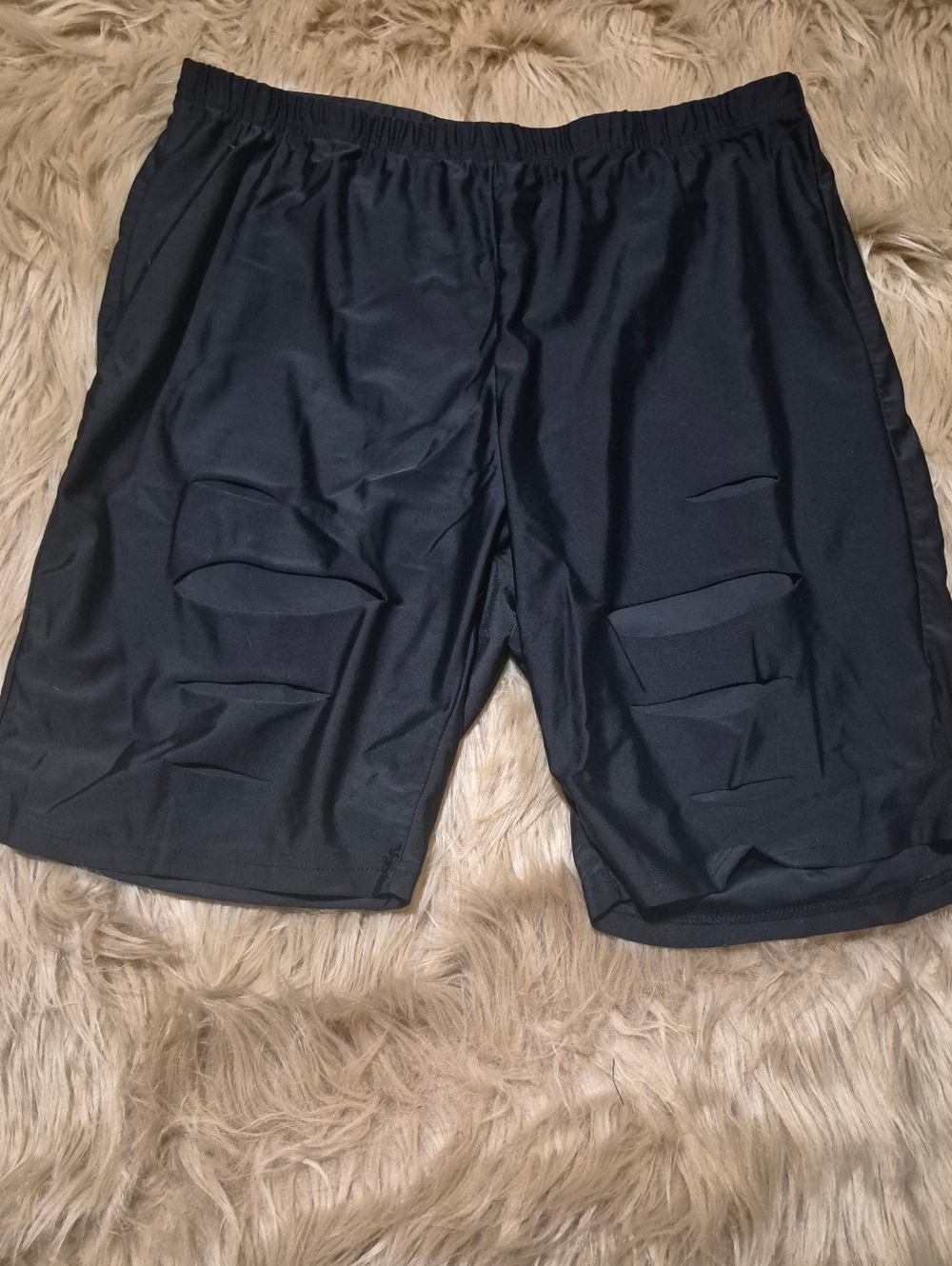 Distressed Biker Athletic Shorts Plus Size Black 2X